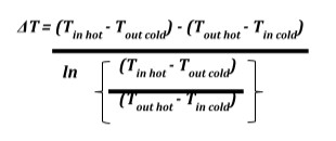 calculation to determine Logarithmic Mean Temperature Difference (LMTD) 
